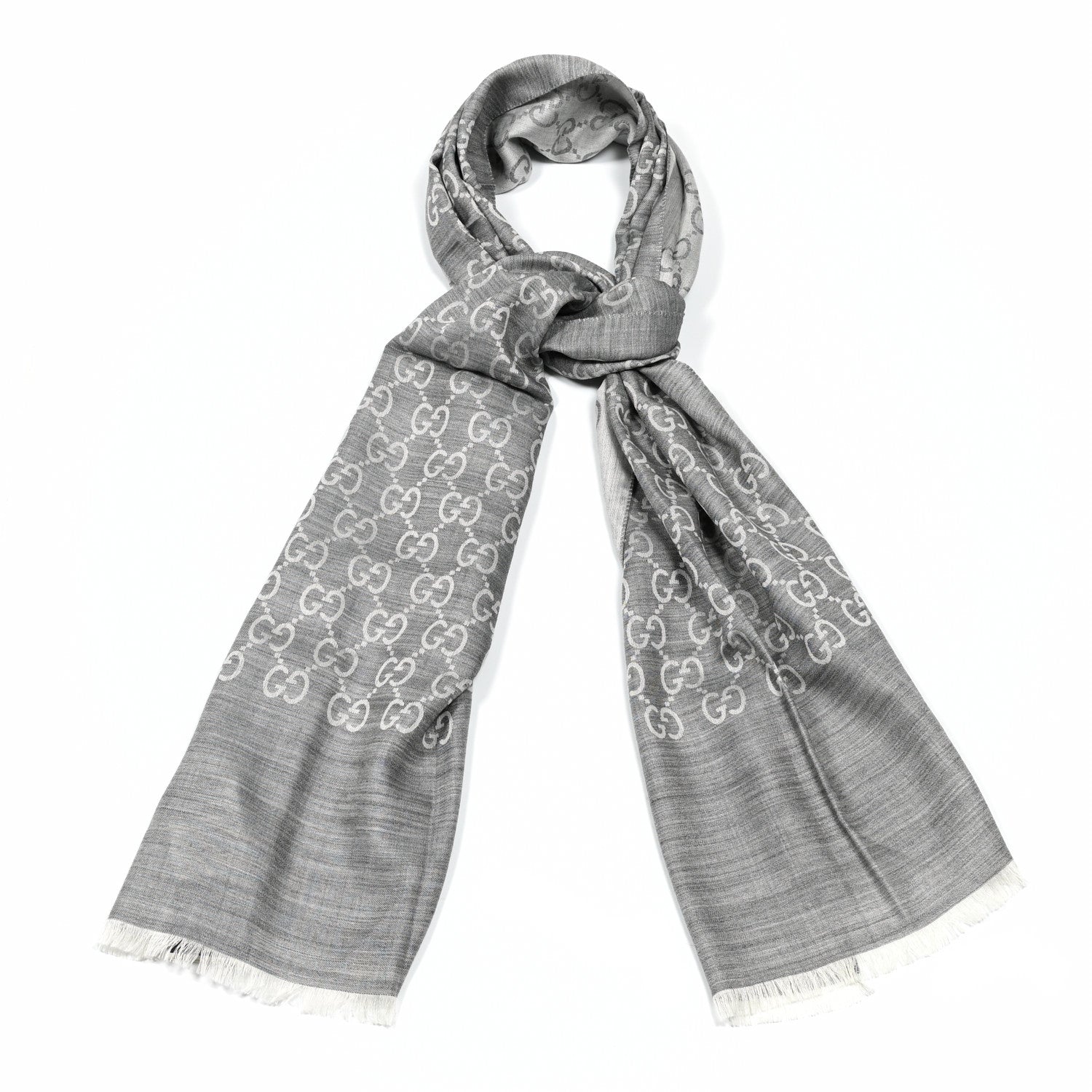 Gucci Wool Silk GG Monogram GGNat Scarf Lead 1 of 4