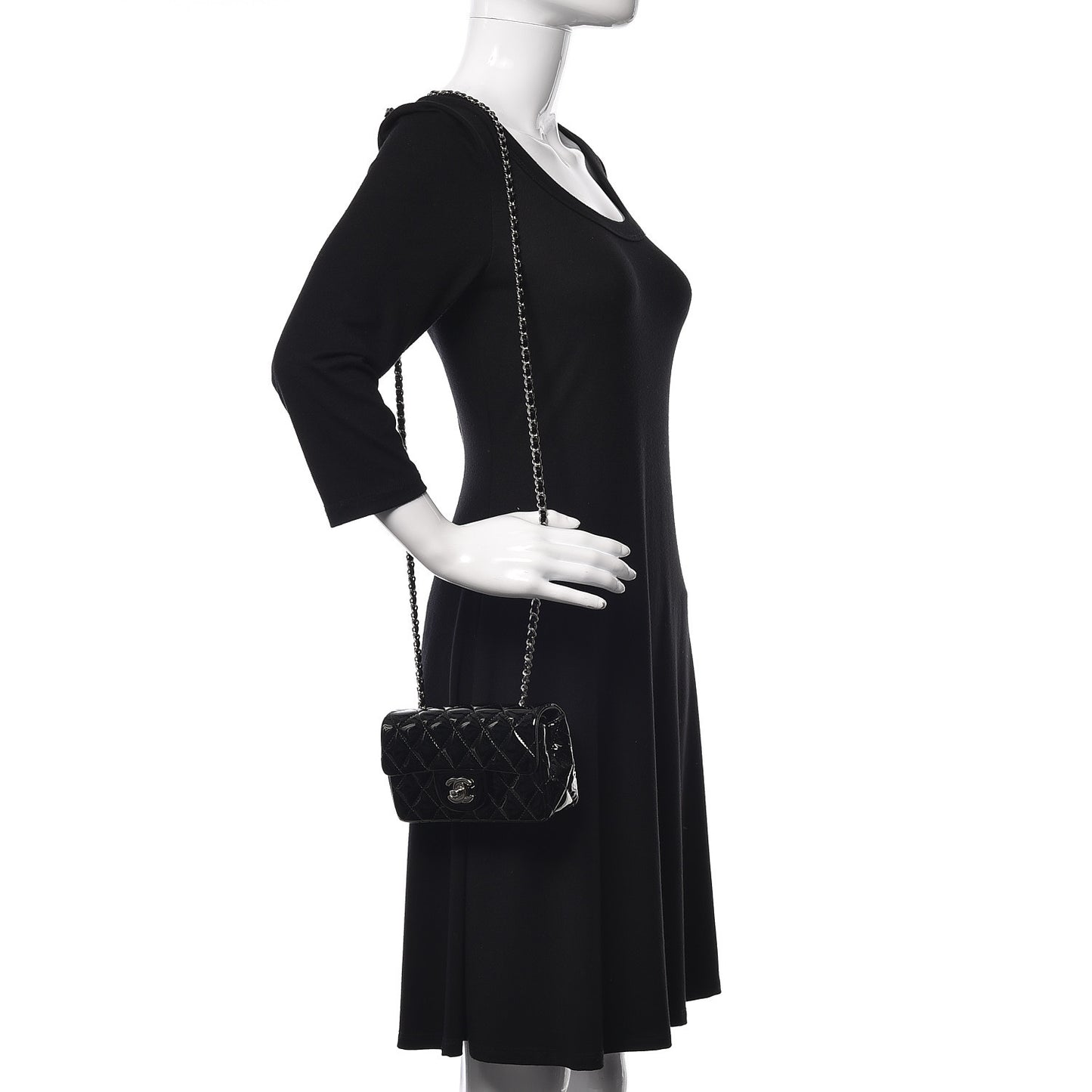 Patent Calfskin Quilted Extra Mini Rectangular Flap Black