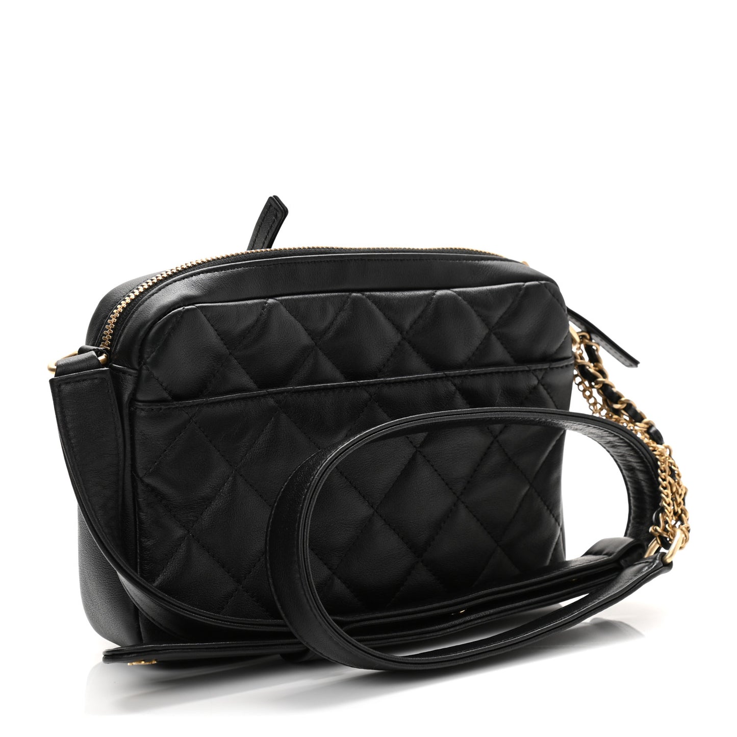 Calfskin Quilted Small Camera Case Black