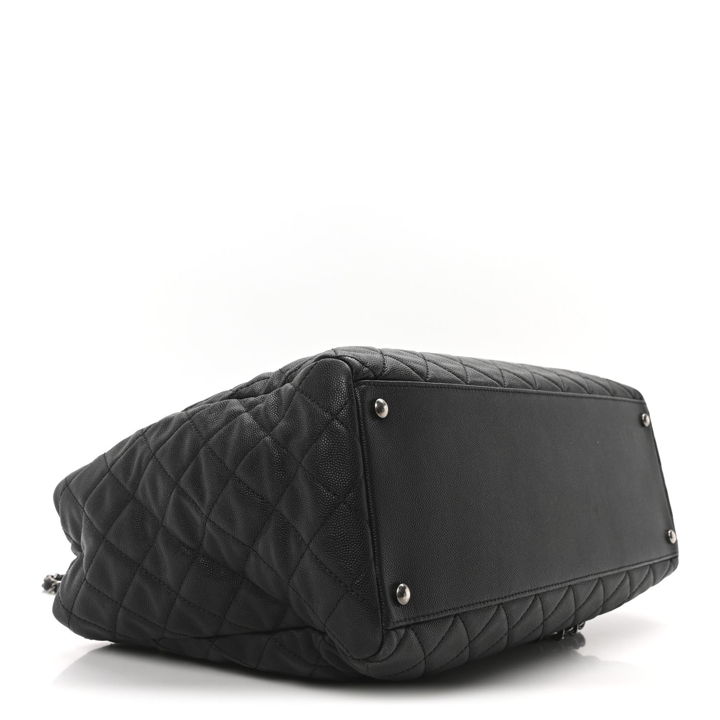 Caviar Quilted Large Coco Handle Shopping Tote Black