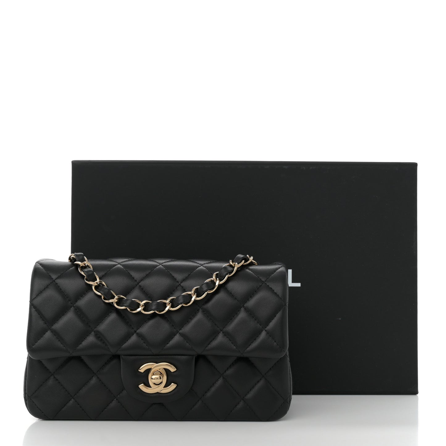 Lambskin Quilted Mini Rectangular Flap Black