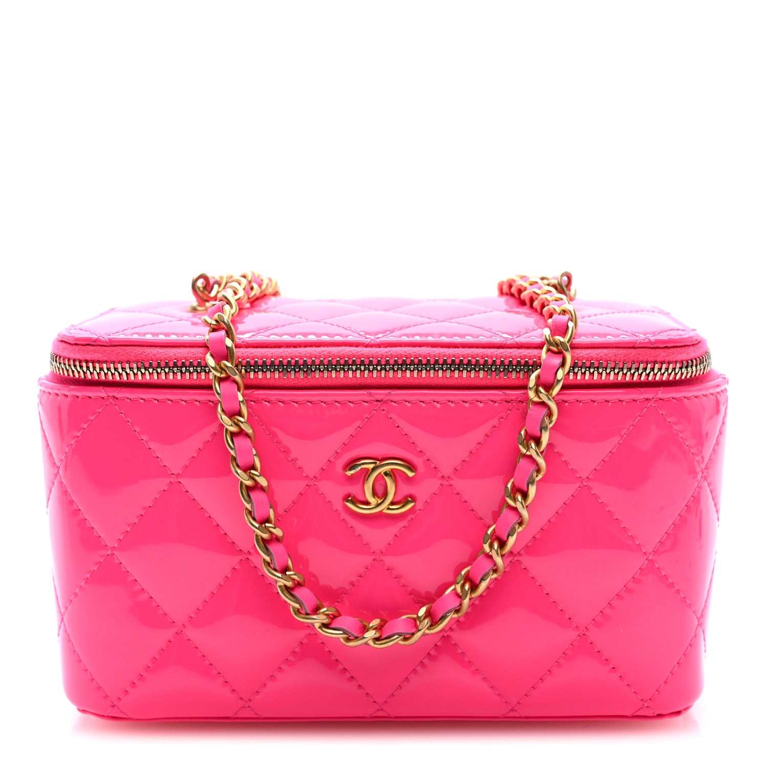 CHANEL  pink バニティ ☆ Chanel Patent Quilted Pearl Crush Small Vanity Case With Chain