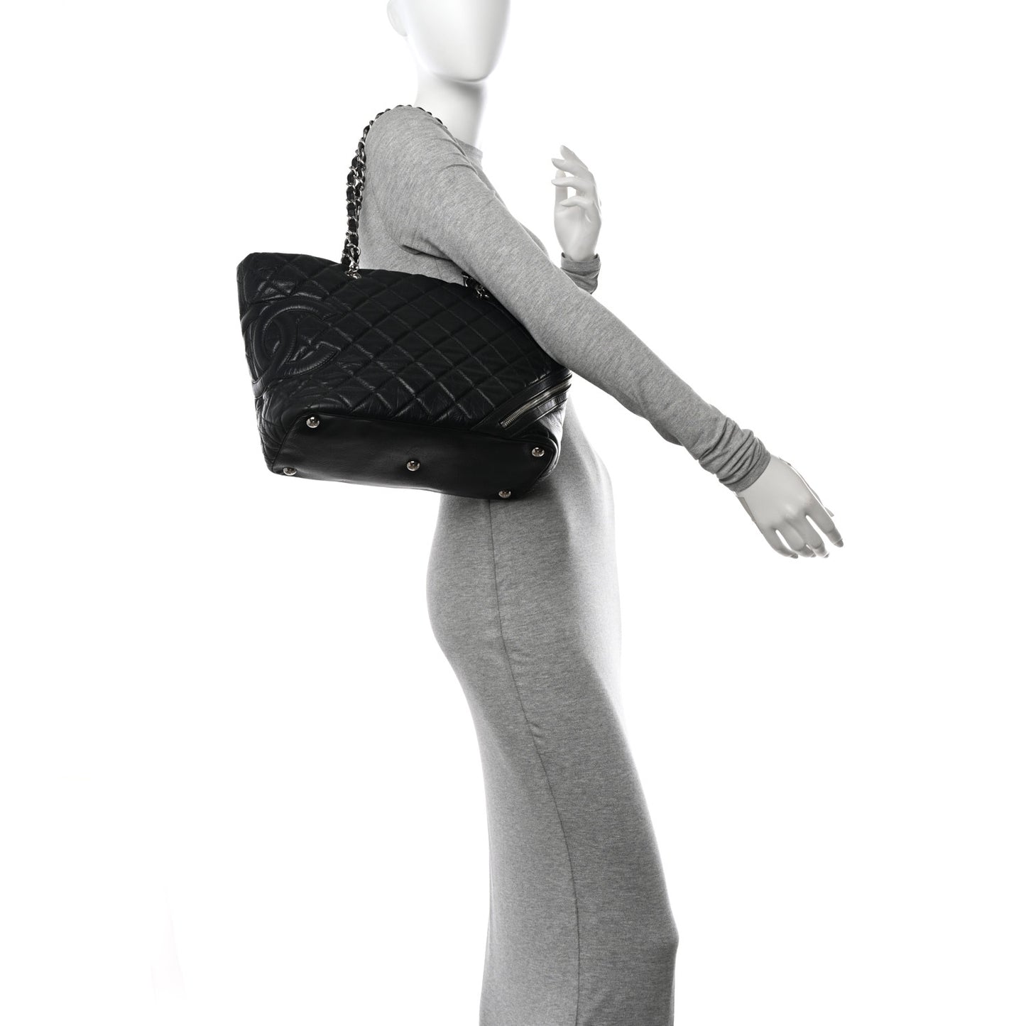 Aged Calfskin Quilted Large Cotton Club Tote Black