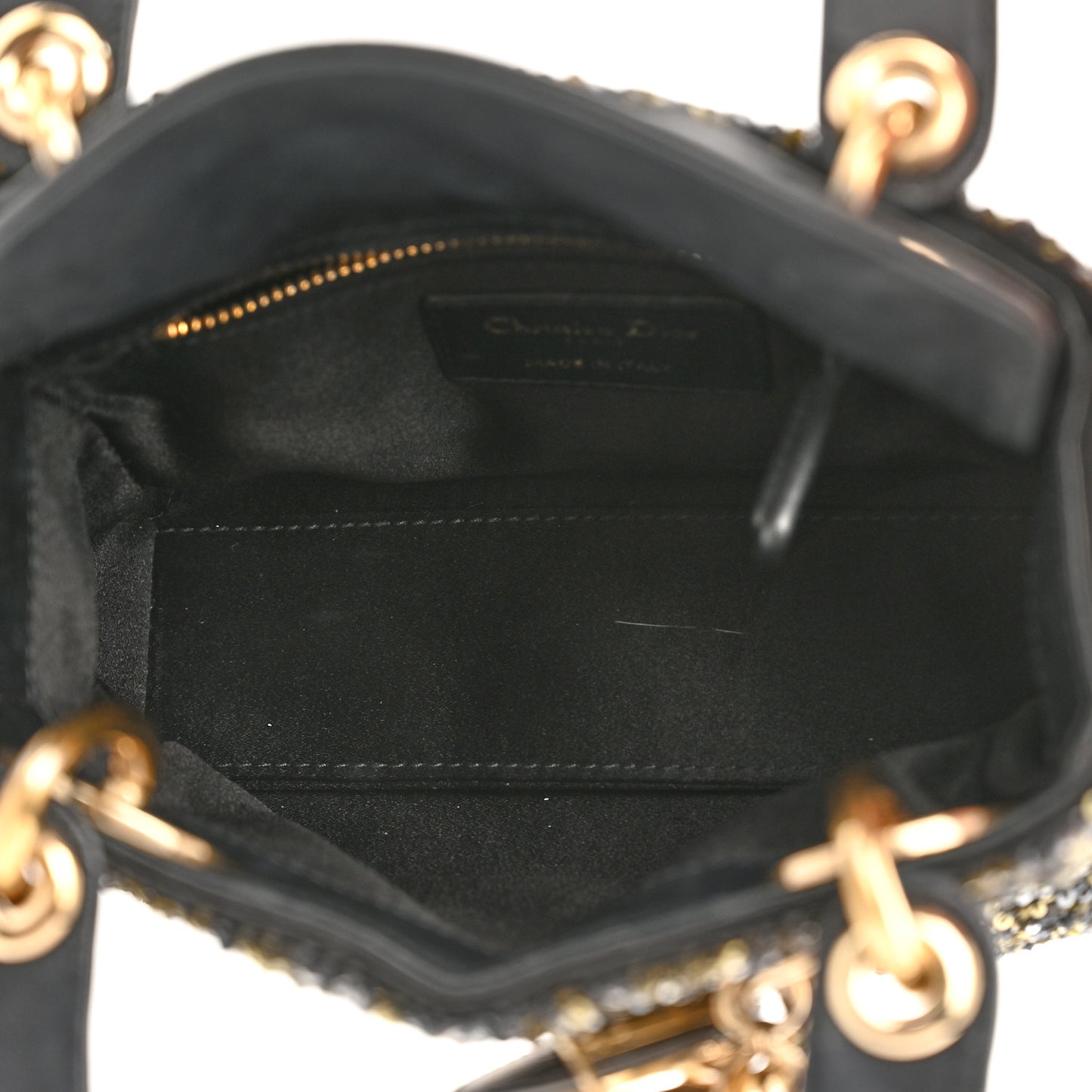 Satin Lambskin Sequin Embroidered Mini Lady Dior Black Multicolor