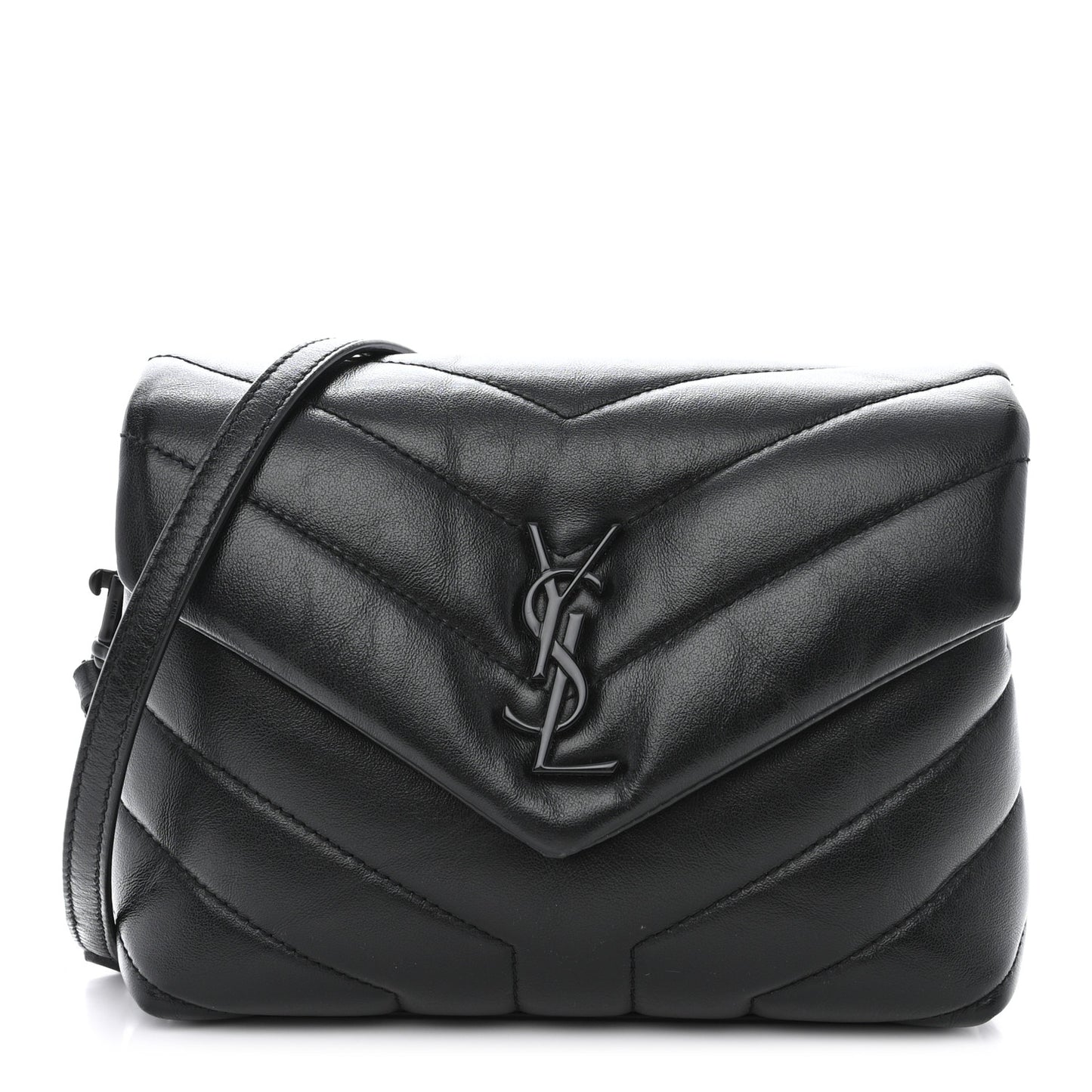 Calfskin Y Quilted Monogram Monochrome Toy Loulou Crossbody Bag Black