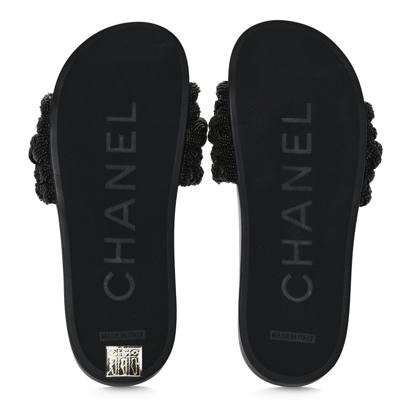 Lambskin Pearl Beaded Woven Slides 38 Black