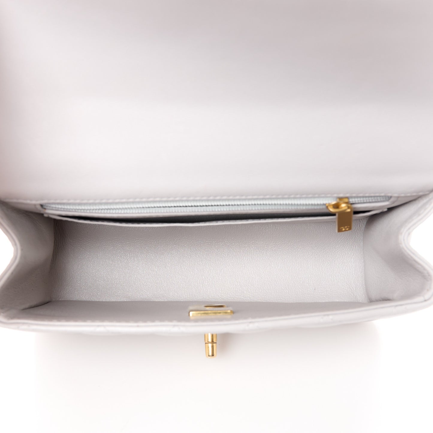 Lambskin Quilted Mini Top Handle Rectangular Flap Grey