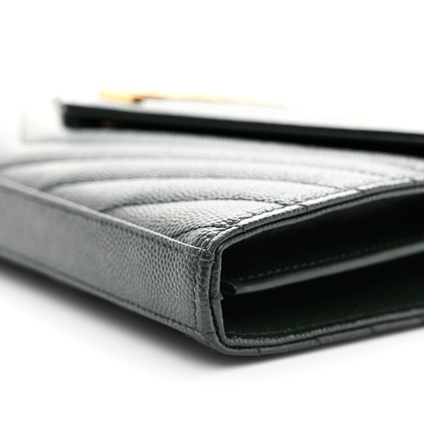 Grain De Poudre Matelasse Chevron Monogram Chain Wallet Dark Green