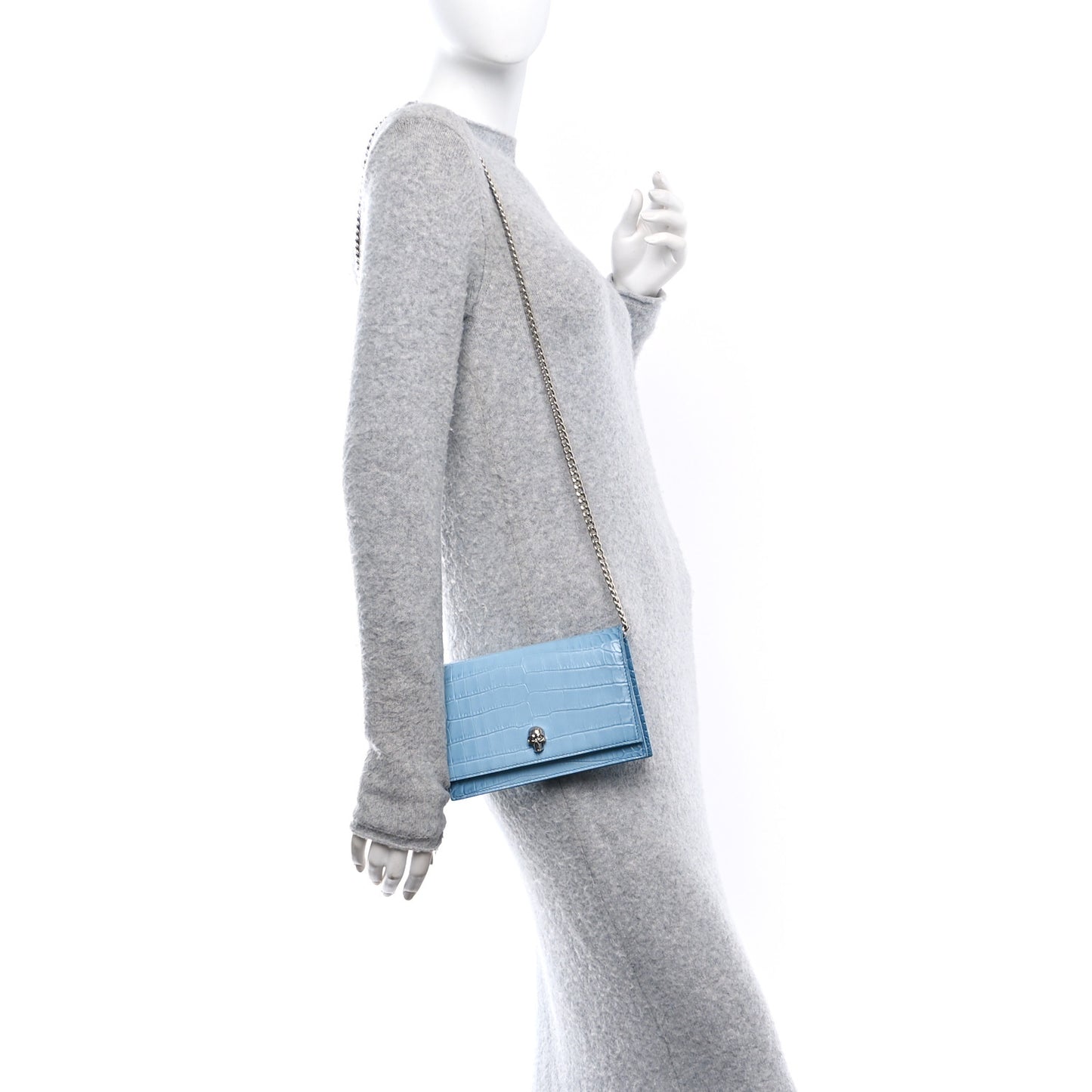 Calfskin Crocodile Embossed Skull Mini Crossbody Bag Blue