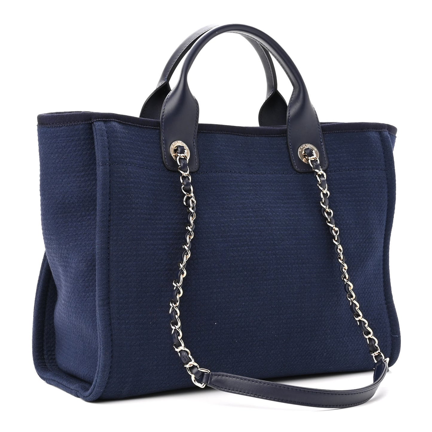 Mixed Fibers Calfskin Small Deauville Tote Dark Blue