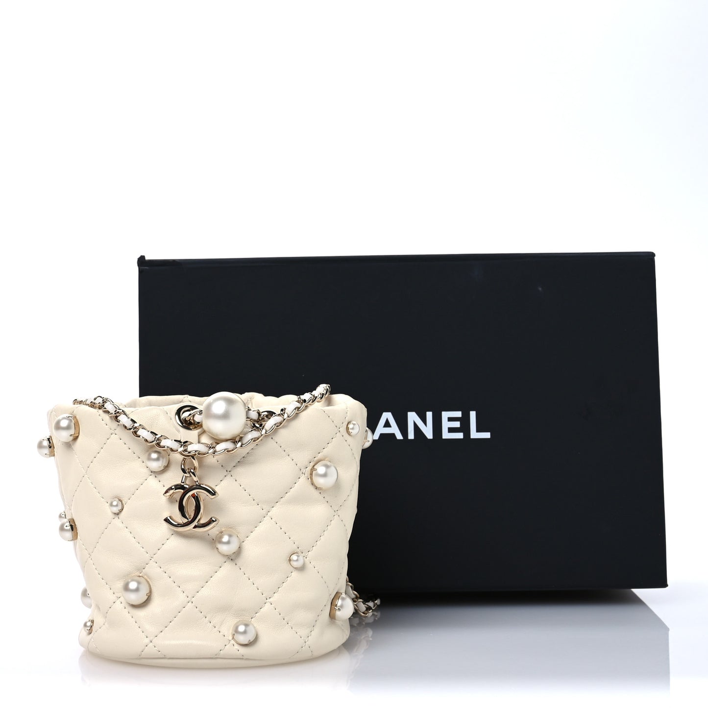 Lambskin Quilted Pearl Mini About Pearls Drawstring Bag White