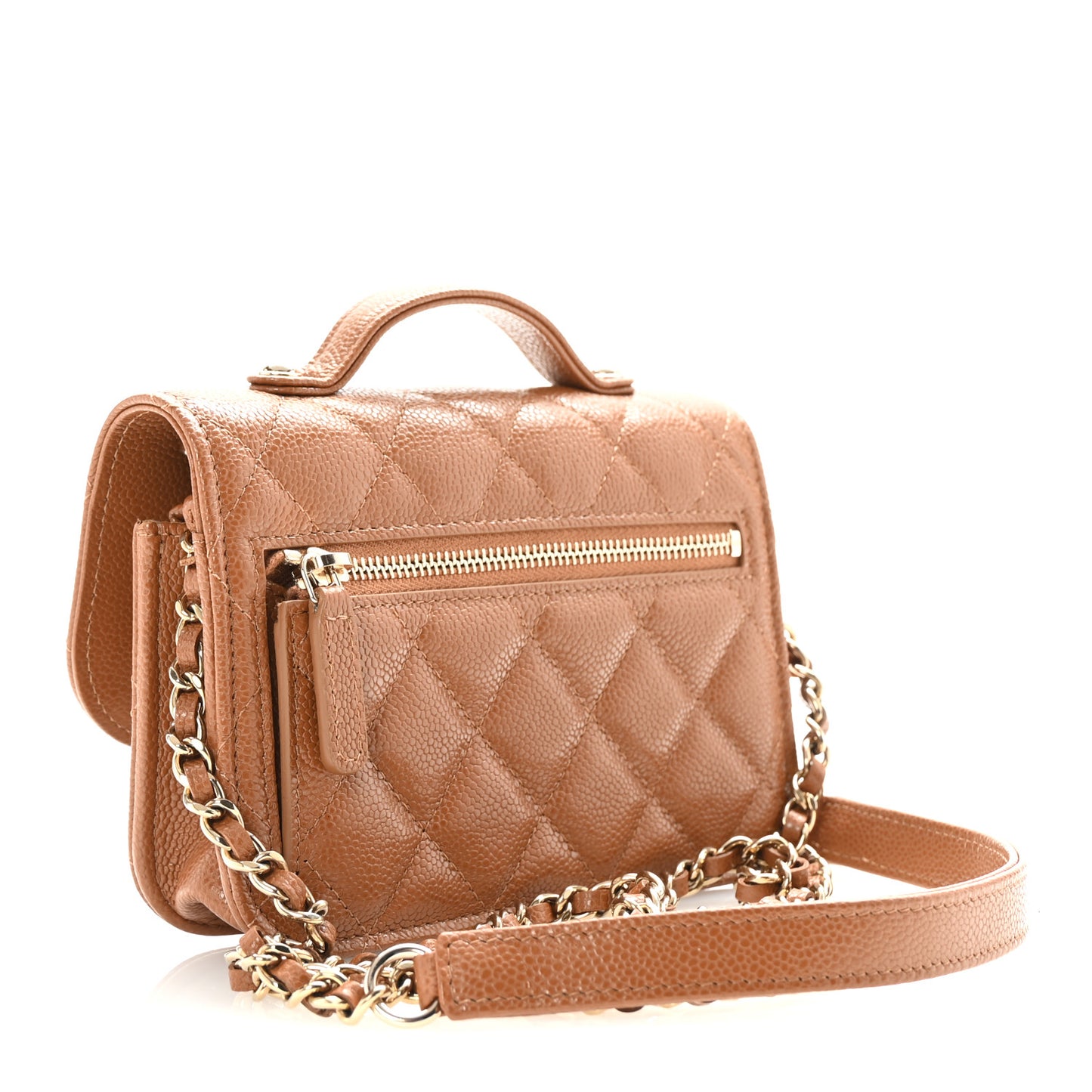 Caviar Quilted Business Affinity Clutch With Chain Flap Dark Beige