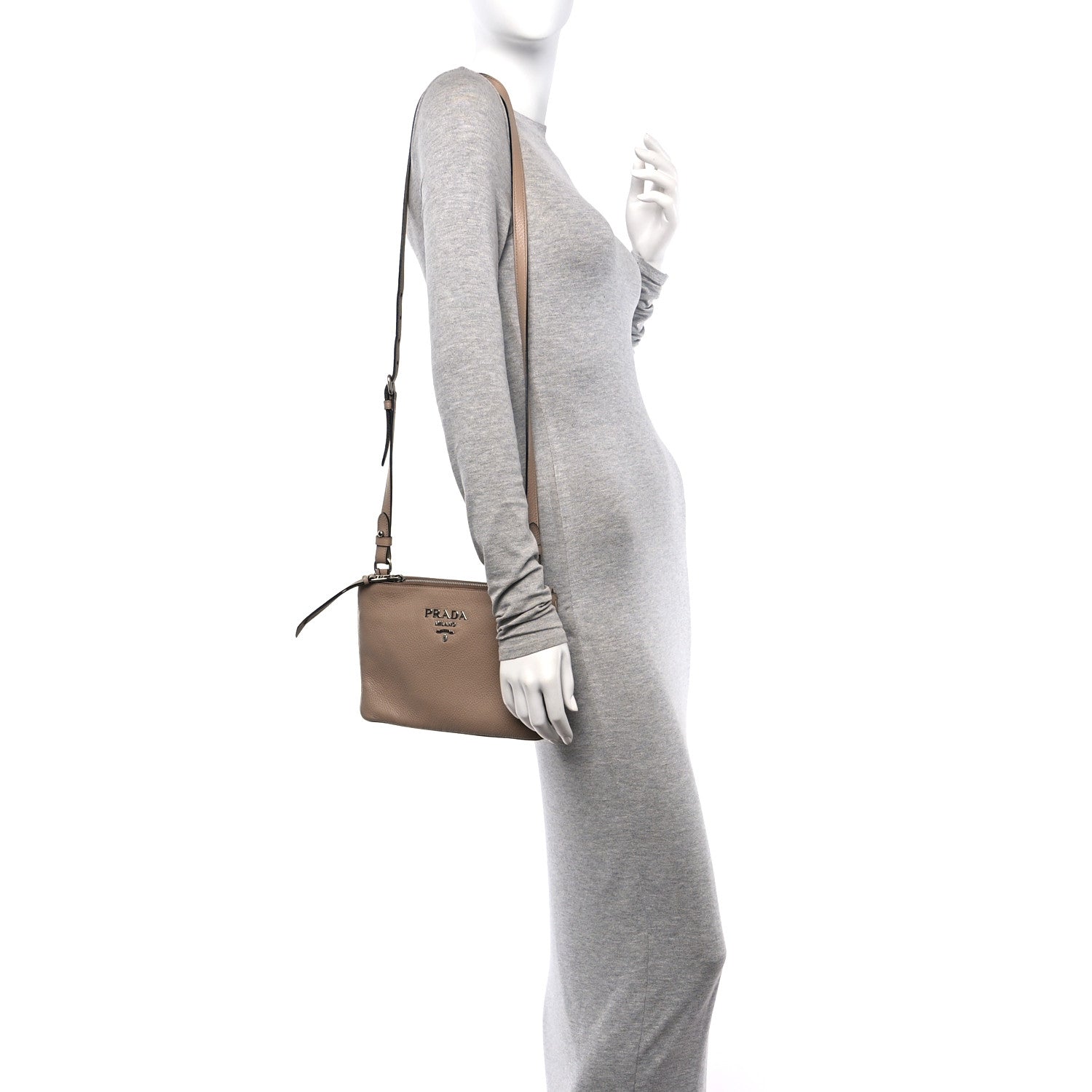 Prada Vitello Daino Double Zip Crossbody Bag Cammeo 2 of 10