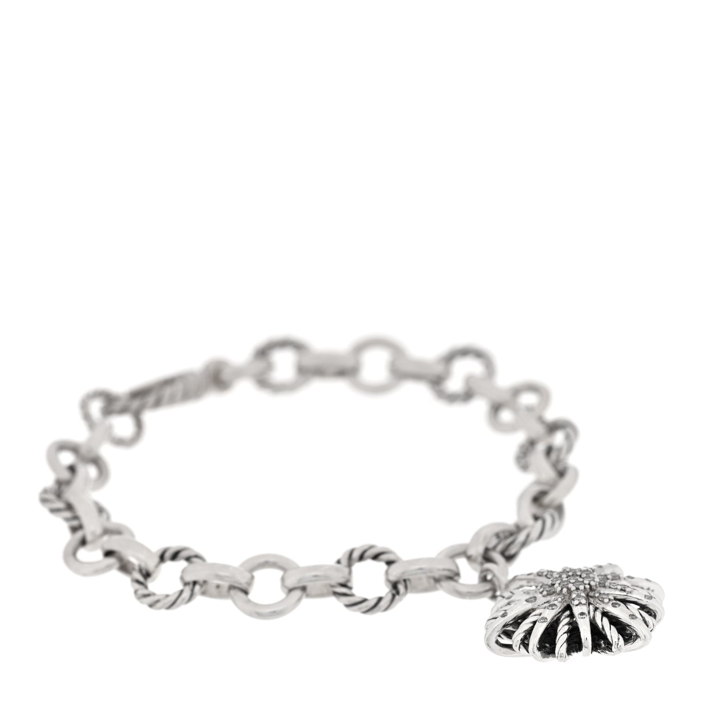 Sterling Silver Diamond 20mm Starburst Charm Bracelet