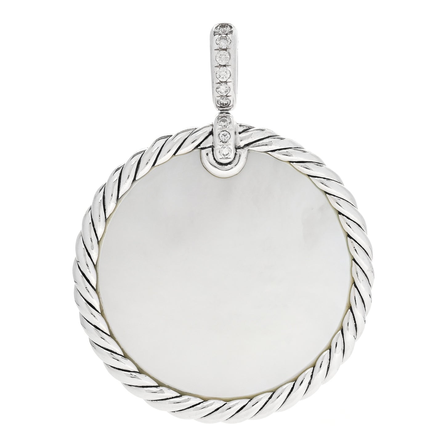 Sterling Silver Diamond Onyx Mother of Pearl 32mm Elements Disc Pendant