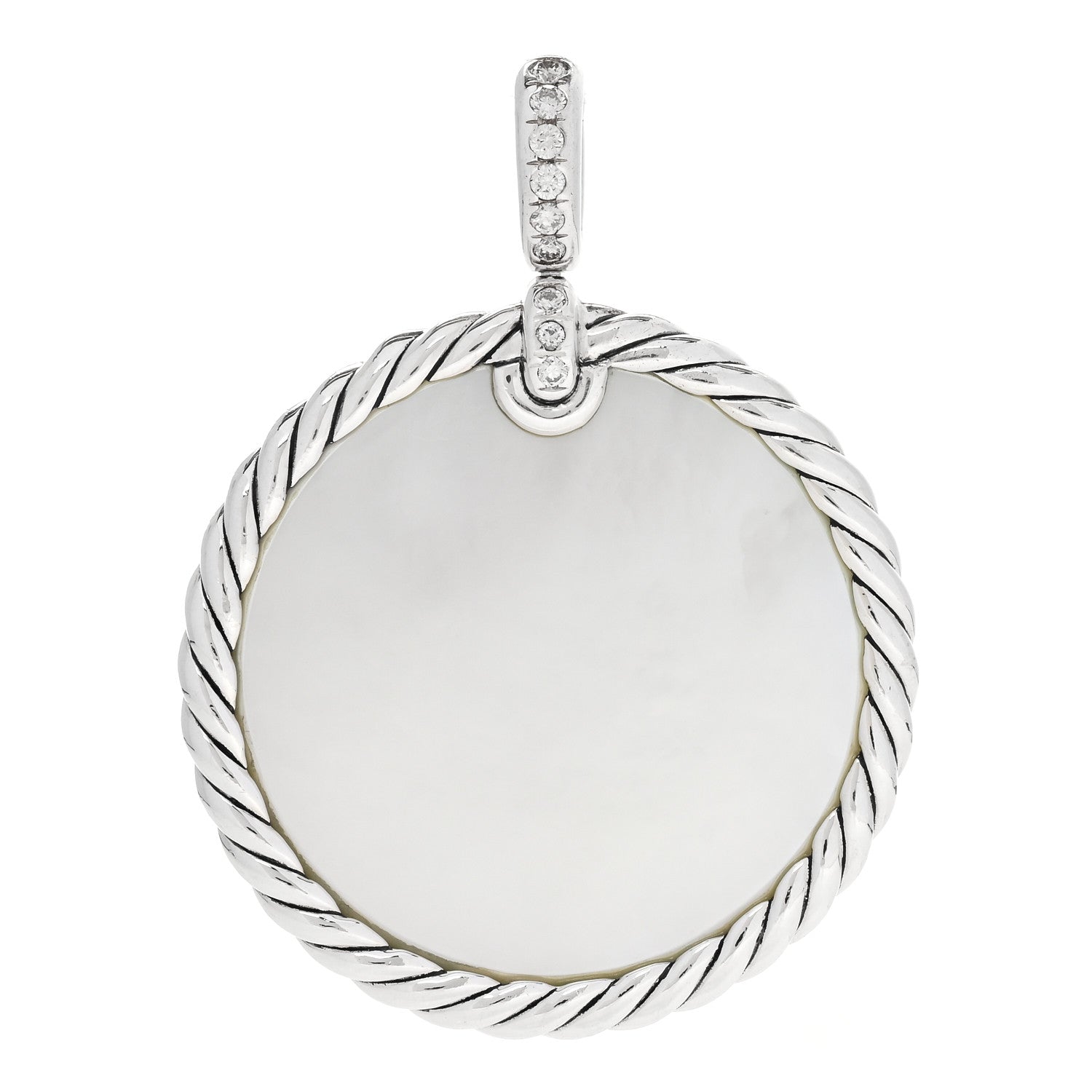 David Yurman Sterling Silver Diamond Onyx Mother of Pearl 32mm Elements Disc Pendant 1 of 5