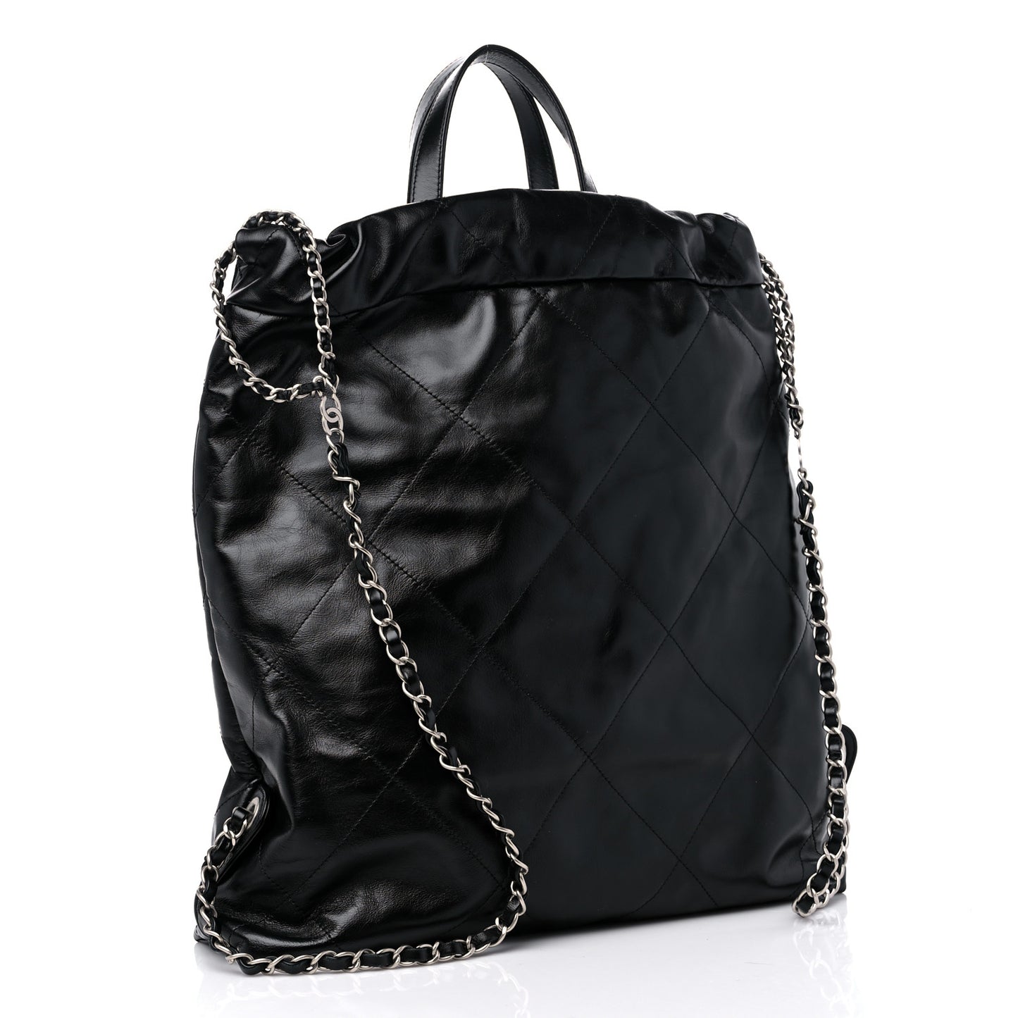 Shiny Calfskin Quilted Chanel 22 Backpack Black