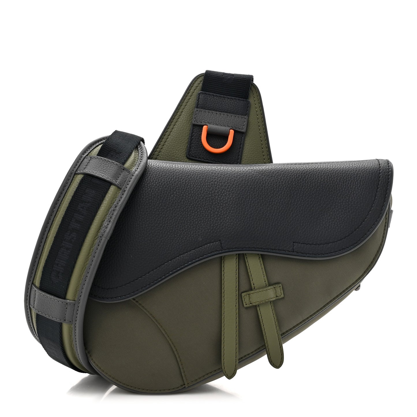 X SACAI Grained Calfskin Technical Fabric Mens Saddle Bag Olive Navy Blue