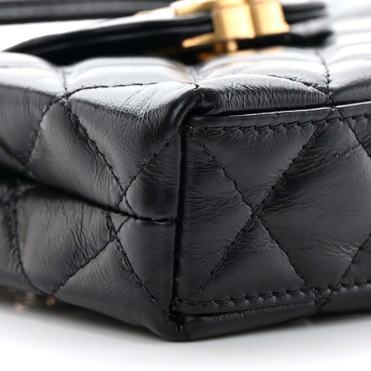 Shiny Aged Calfskin Quilted Mini Nano Kelly Shopper Black