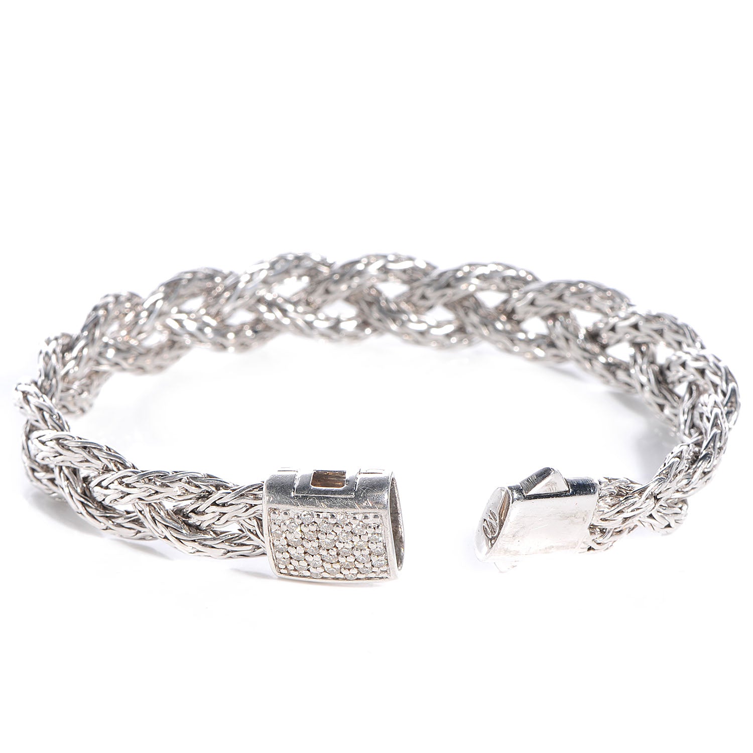 John Hardy Sterling Silver Pave Diamonds Classic Chain Braided Bracelet Small 3 of 5