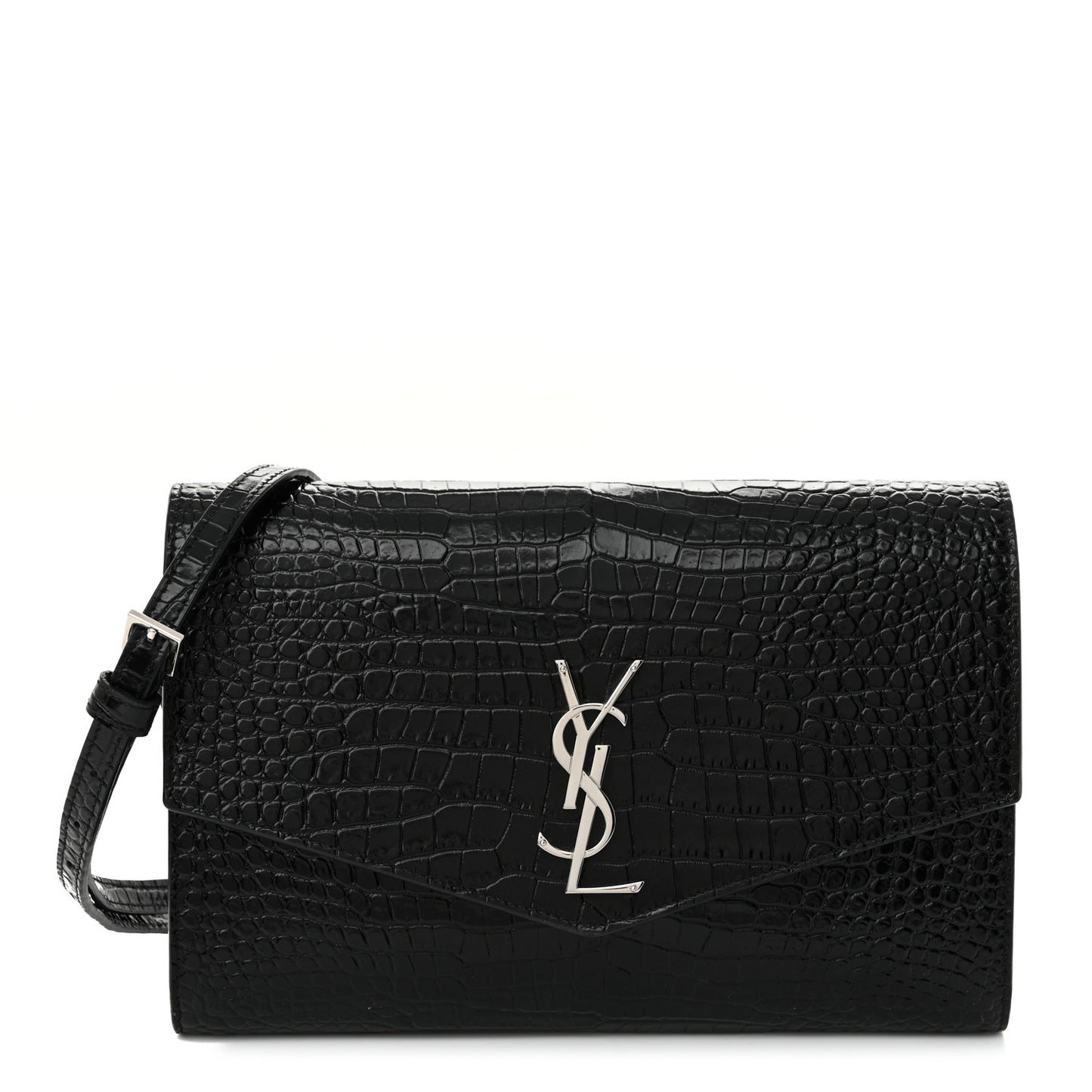 Calfskin Crocodile Embossed Monogram Uptown Crossbody Black