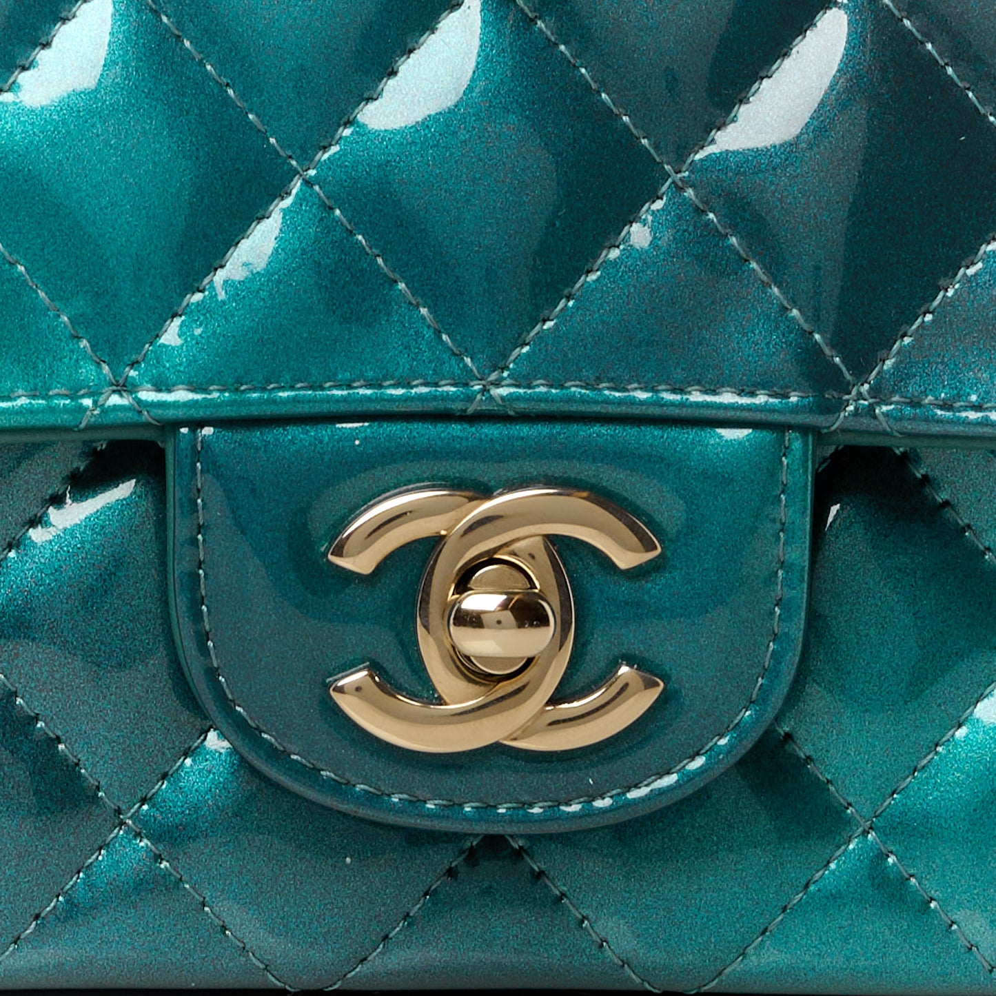 Shaded Patent Calfskin Quilted Mini Rectangular Flap Green Blue
