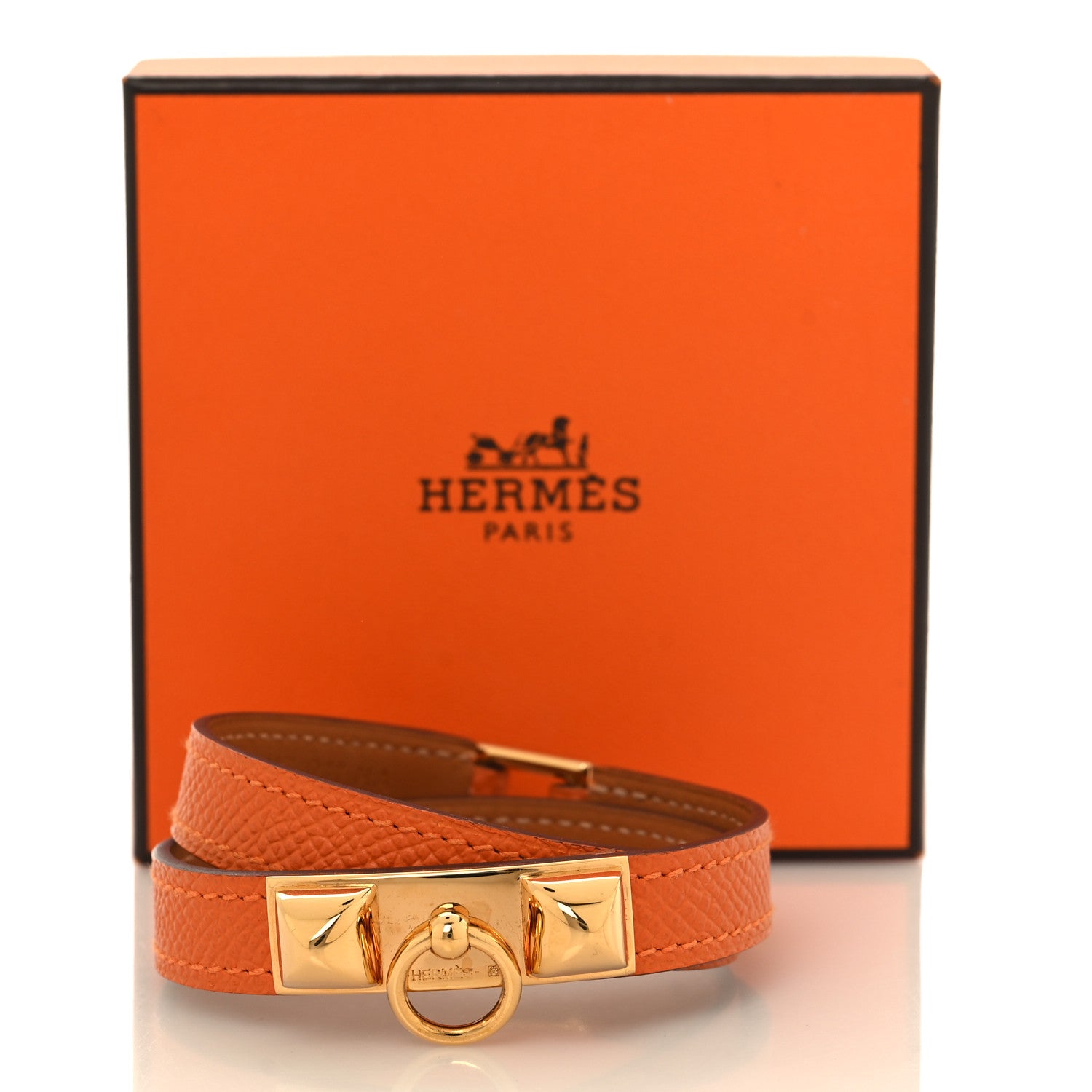 Hermes Epsom Rivale Double Tour Bracelet T4 Orange 7 of 7