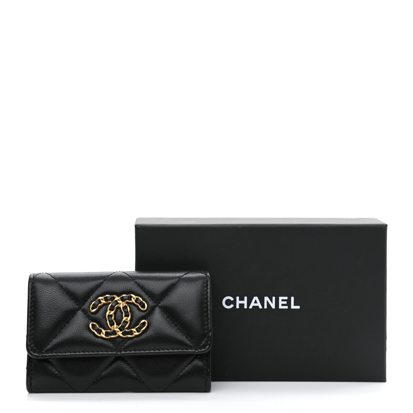 Lambskin Quilted Chanel 19 Flap Card Holder Black
