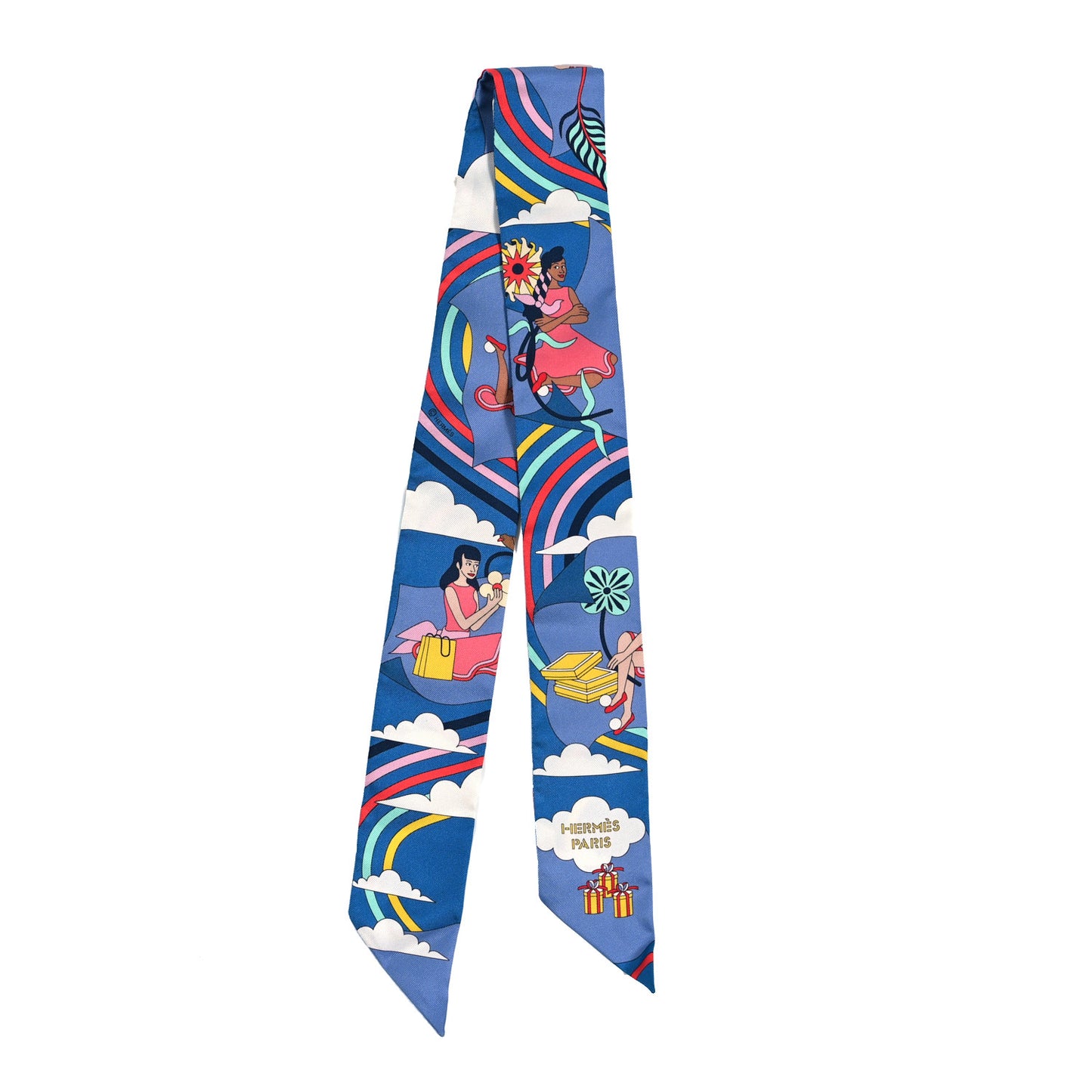 Silk Carres Volants Twilly Bleu Jaune Vif Multicolor