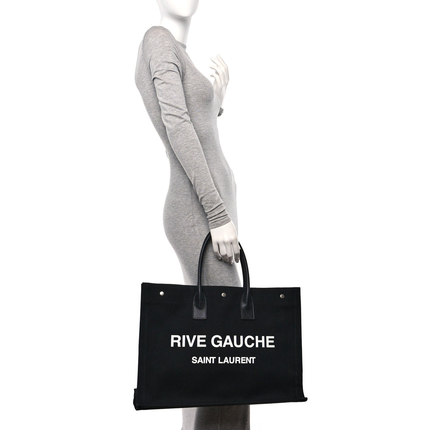 Linen Calfskin Rive Gauche Tote Black