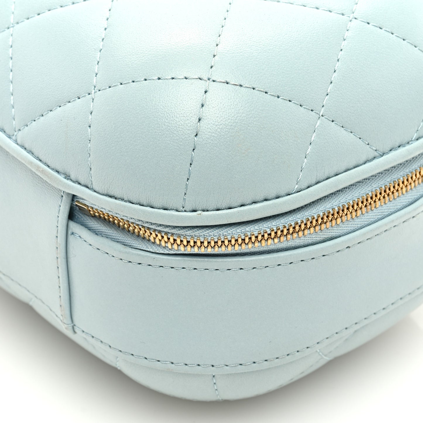 Lambskin Quilted Small CC Bubble Vanity Case With Chain Light Blue