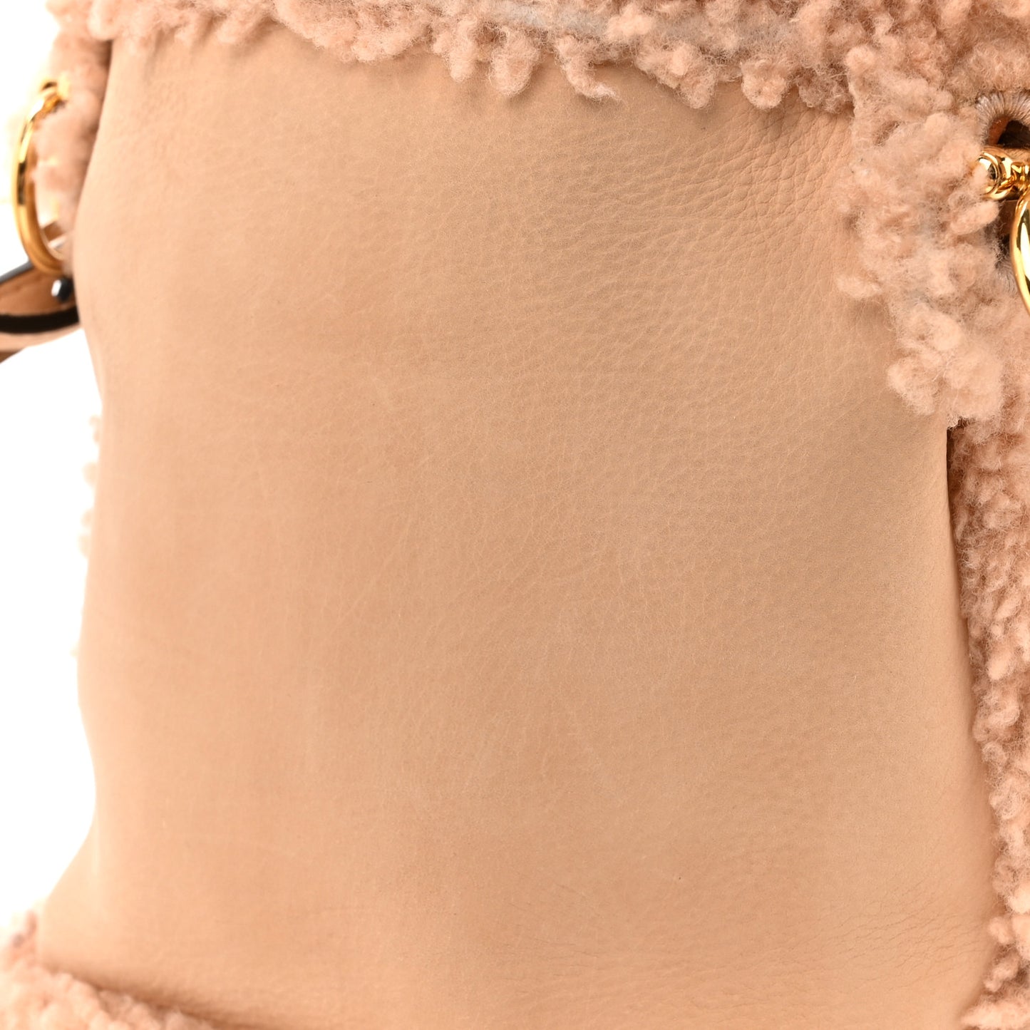 Shearling Suede F is Fendi Logo Embossed Mini Mon Tresor Bucket Bag Light Rose