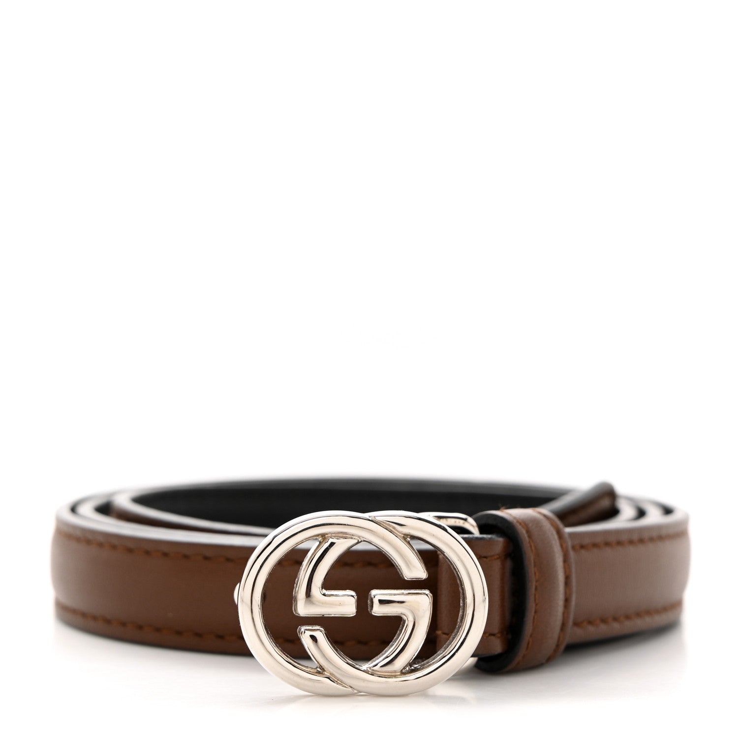 Gucci Moon Calfskin Nickel Interlocking G 20mm Belt 70 28 Brown 1 of 7