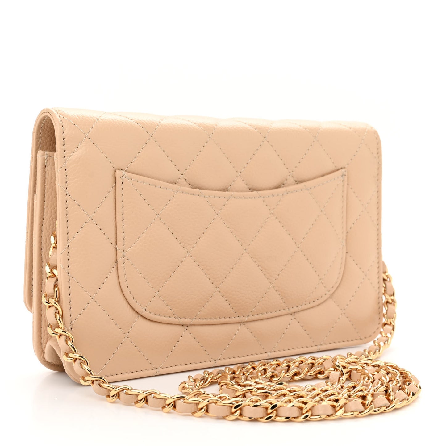 Caviar Quilted Wallet on Chain WOC Beige