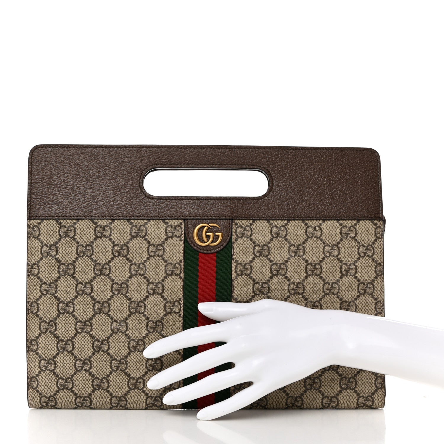 Gucci GG Supreme Monogram Textured Dollar Calfskin Web Ophidia Slip Handle Tote Beige Ebony New Acero 2 of 8