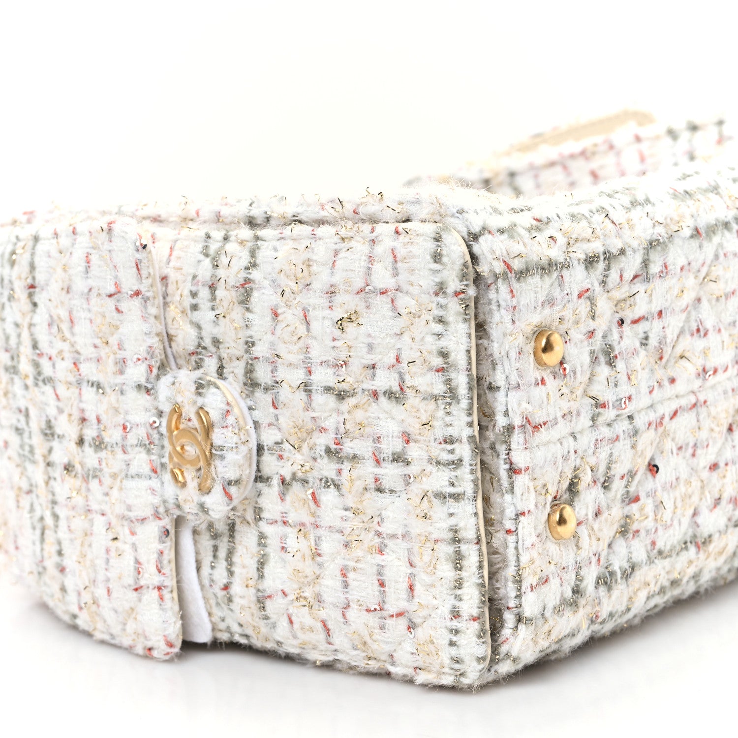 Chanel Wool Tweed Small Chanel 25 Handbag Ecru Gold Red Khaki Multicolor 9 of 12