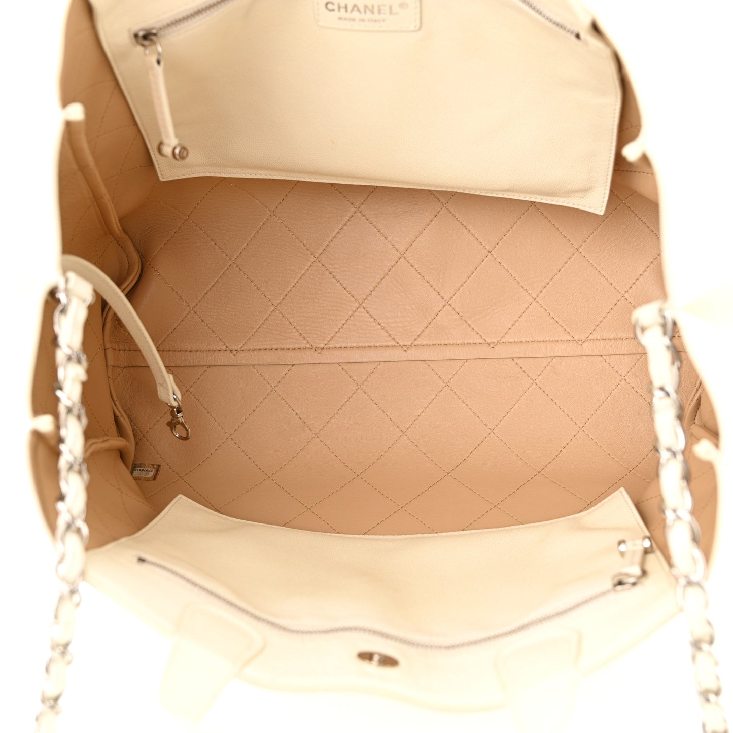 Caviar Stitched Large Shopping Tote White