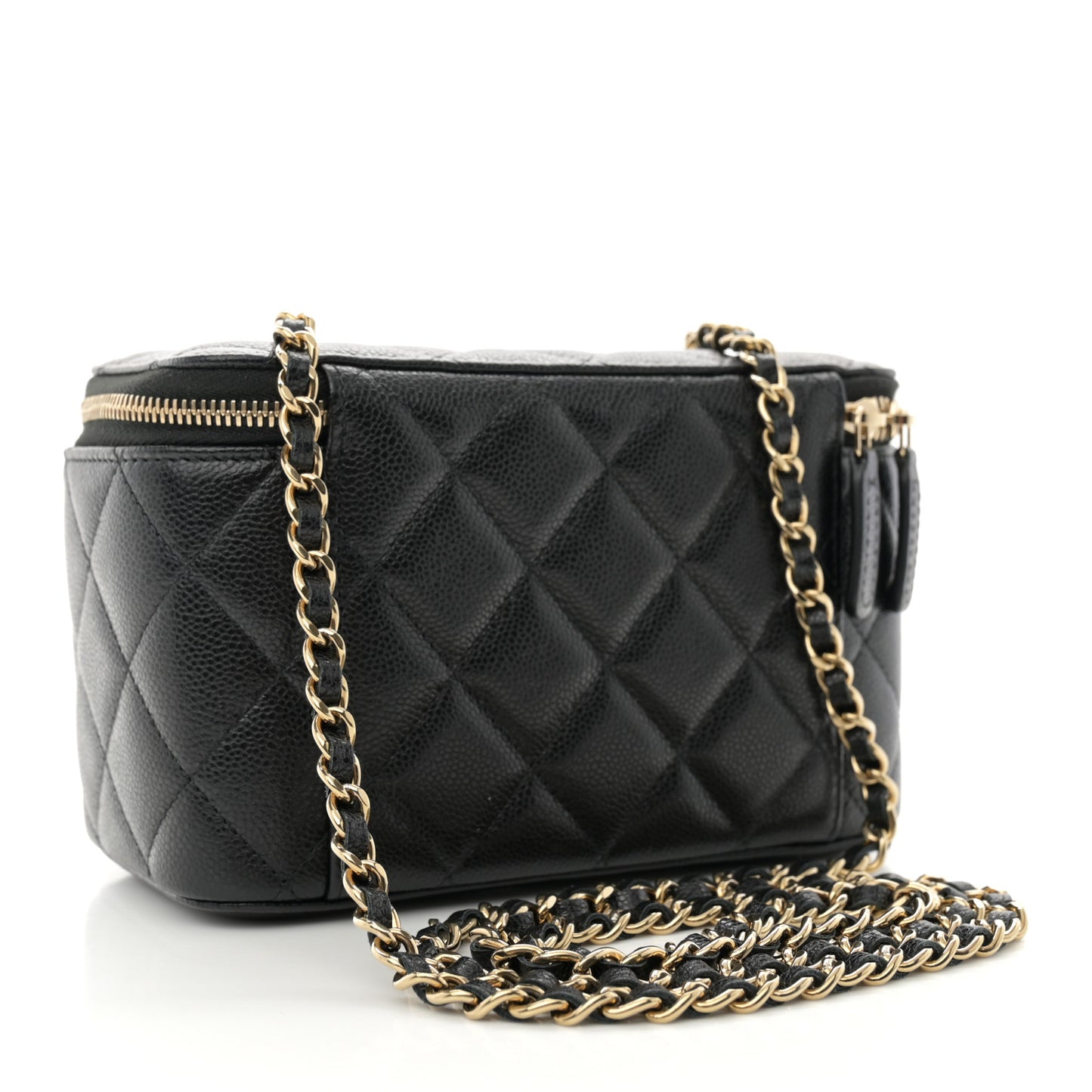Caviar Quilted Small Vanity Case With Chain Black
