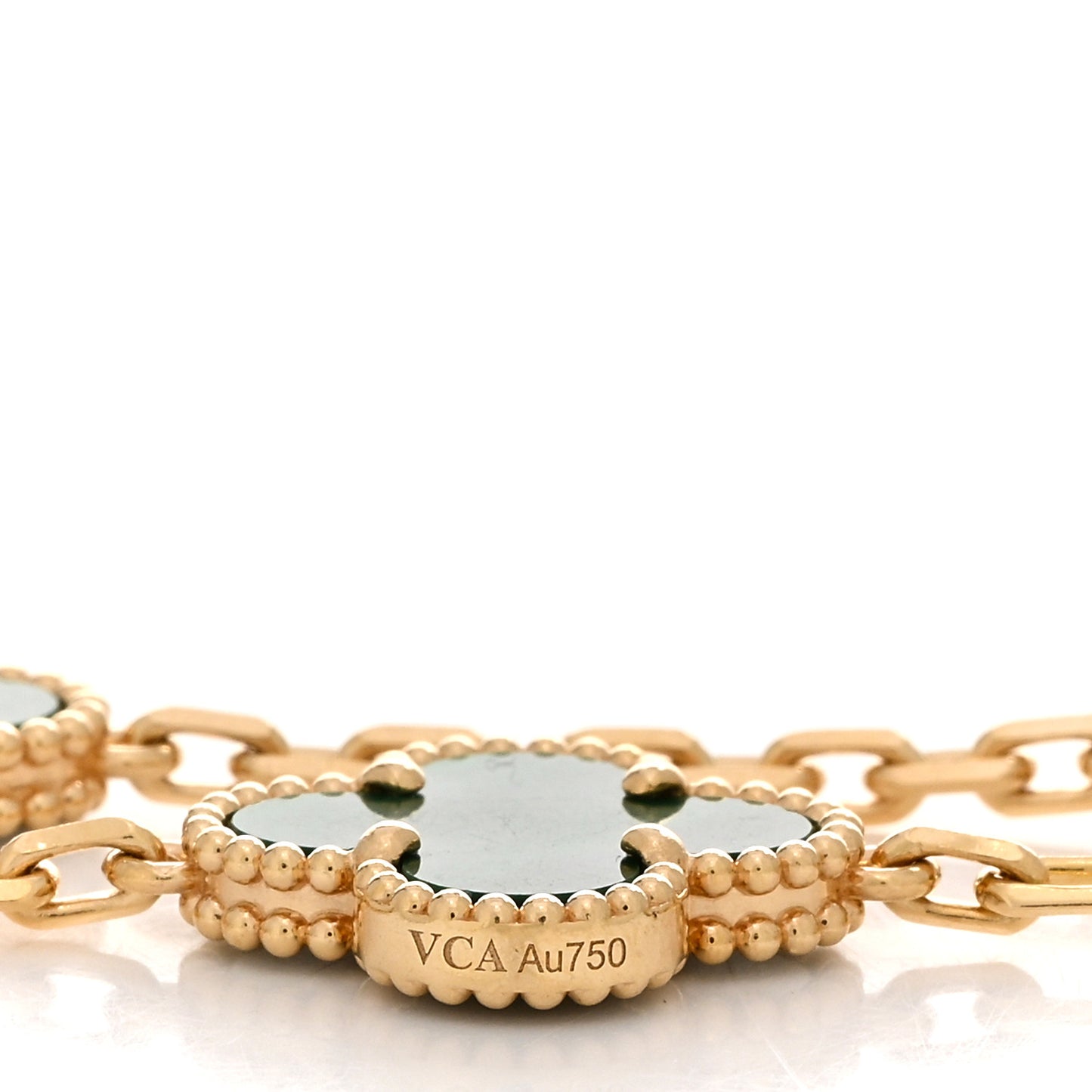 18K Yellow Gold Malachite 5 Motifs Vintage Alhambra Bracelet
