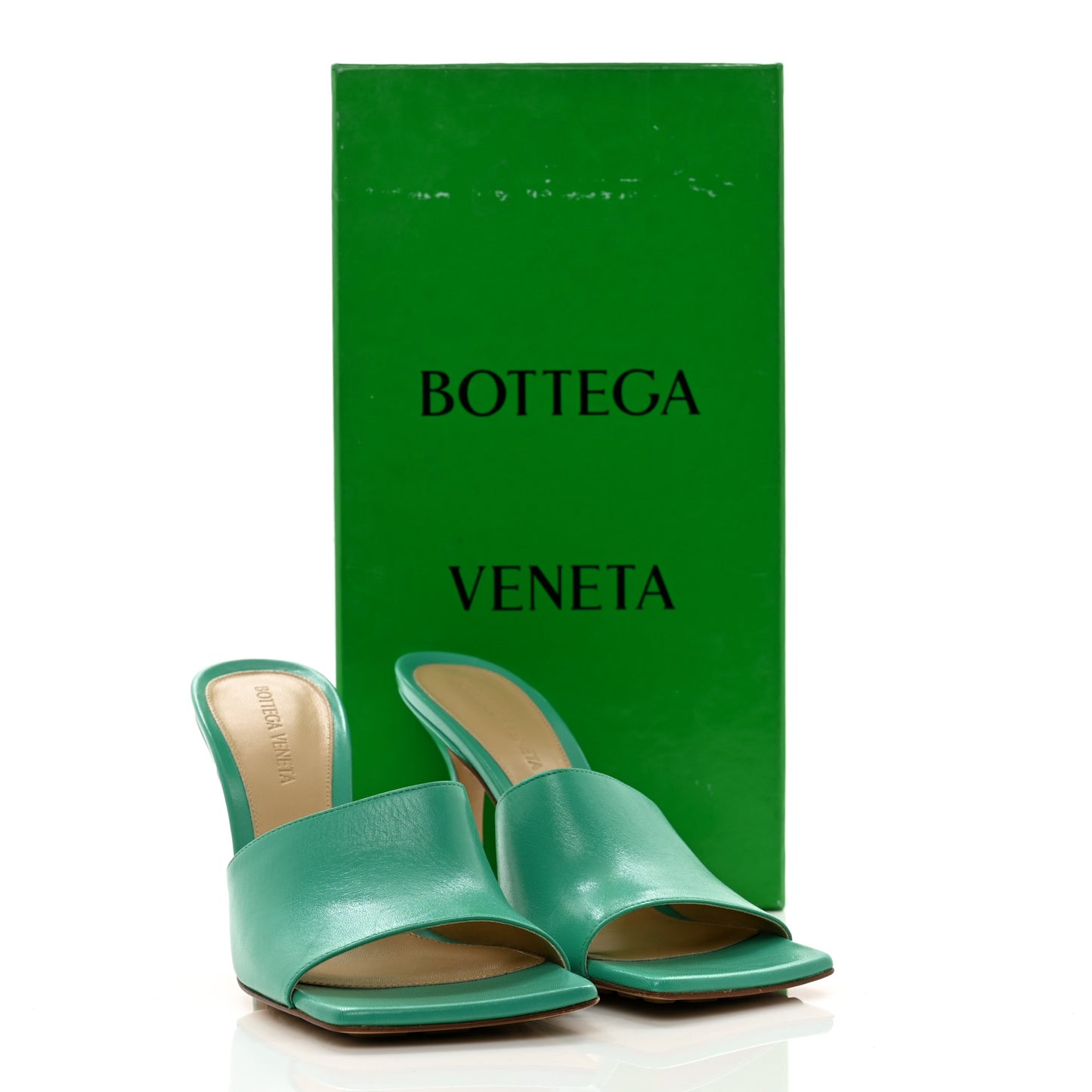 Lambskin Stretch Mule Sandals 36.5 Acid Turquoise