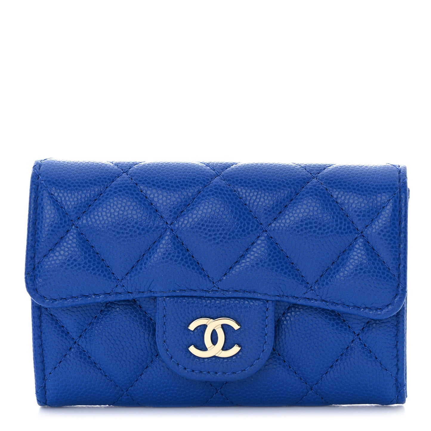 Caviar Quilted Flap Card Holder Wallet Blue