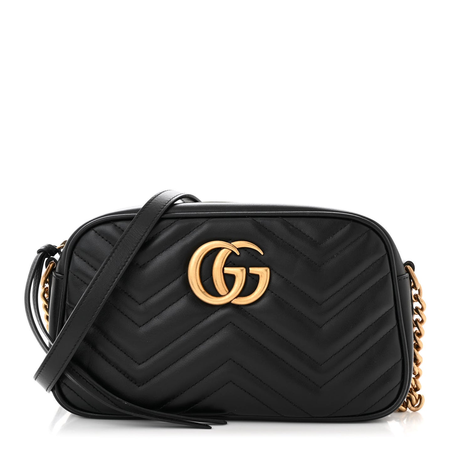 Calfskin Matelasse Small GG Marmont Chain Shoulder Bag Black
