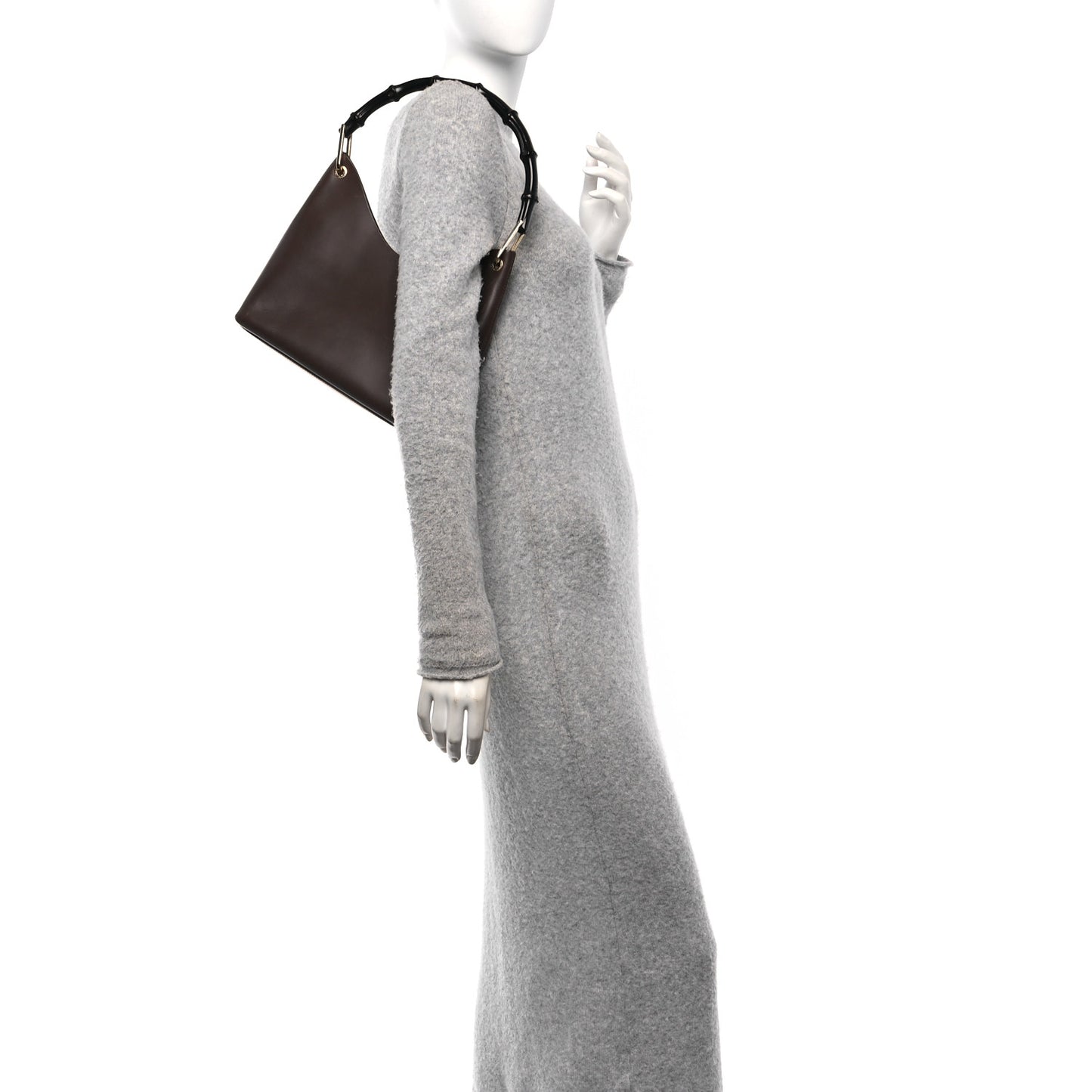 Calfskin Bamboo Shoulder Bag Brown