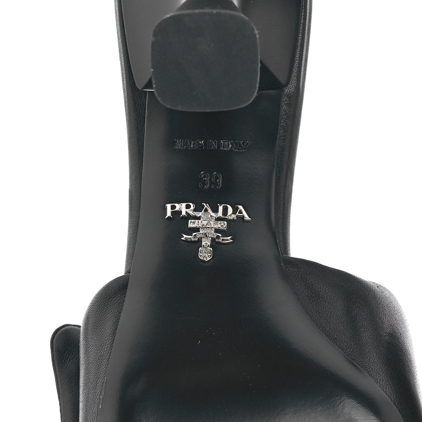 Nappa Soft Padded Metal Triangle Logo 65mm Slide Sandals 39 Black
