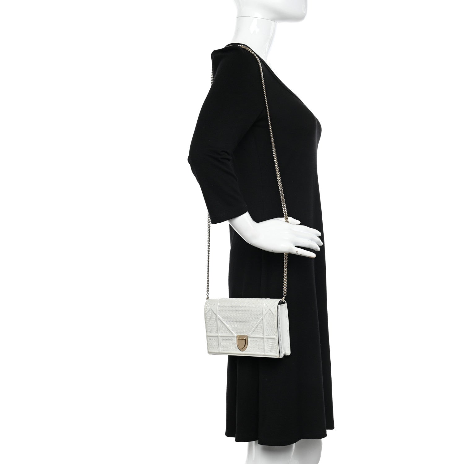Christian Dior Patent Micro-Cannage Diorama Wallet on Chain Pouch White 3 of 16