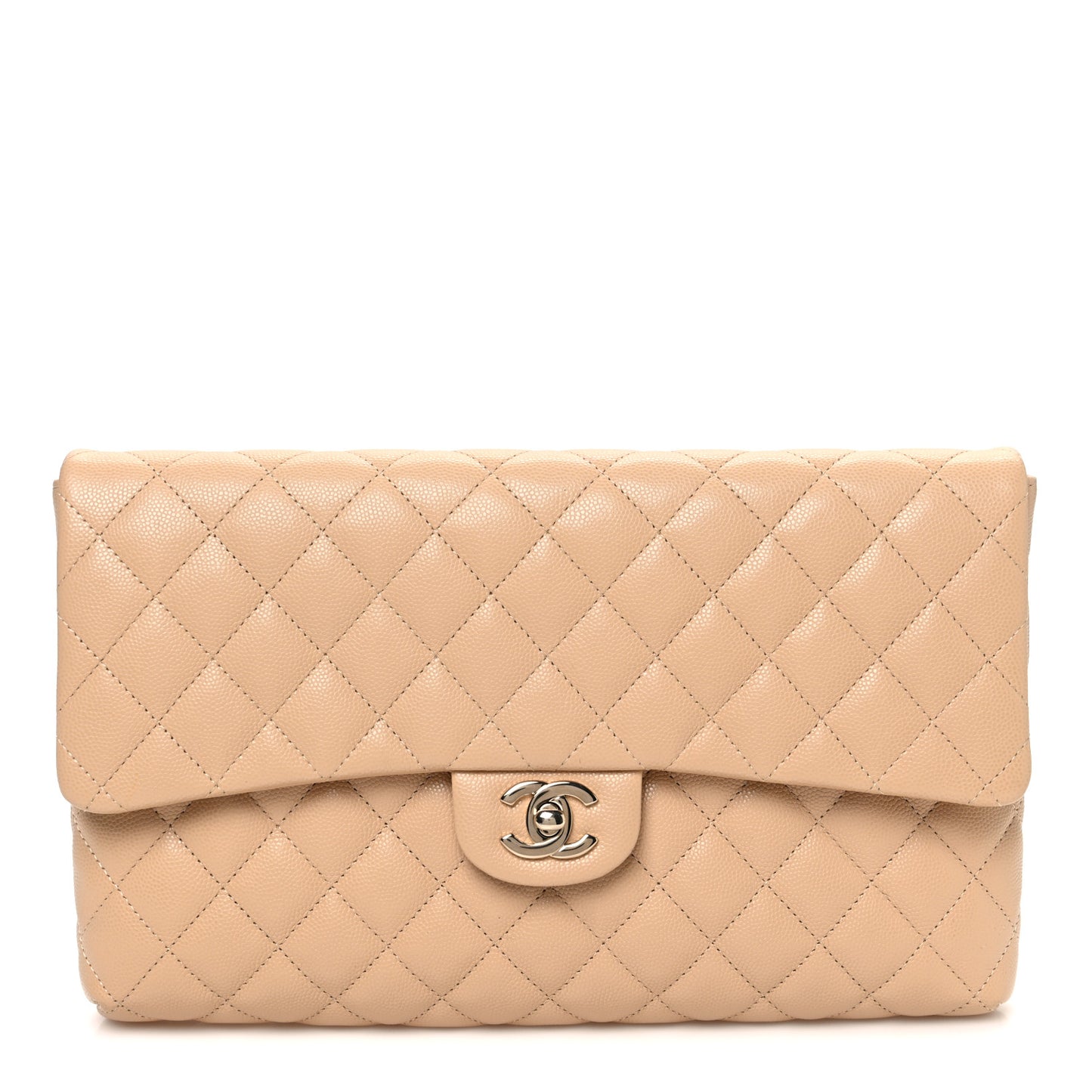 Caviar Quilted Flap Clutch Beige