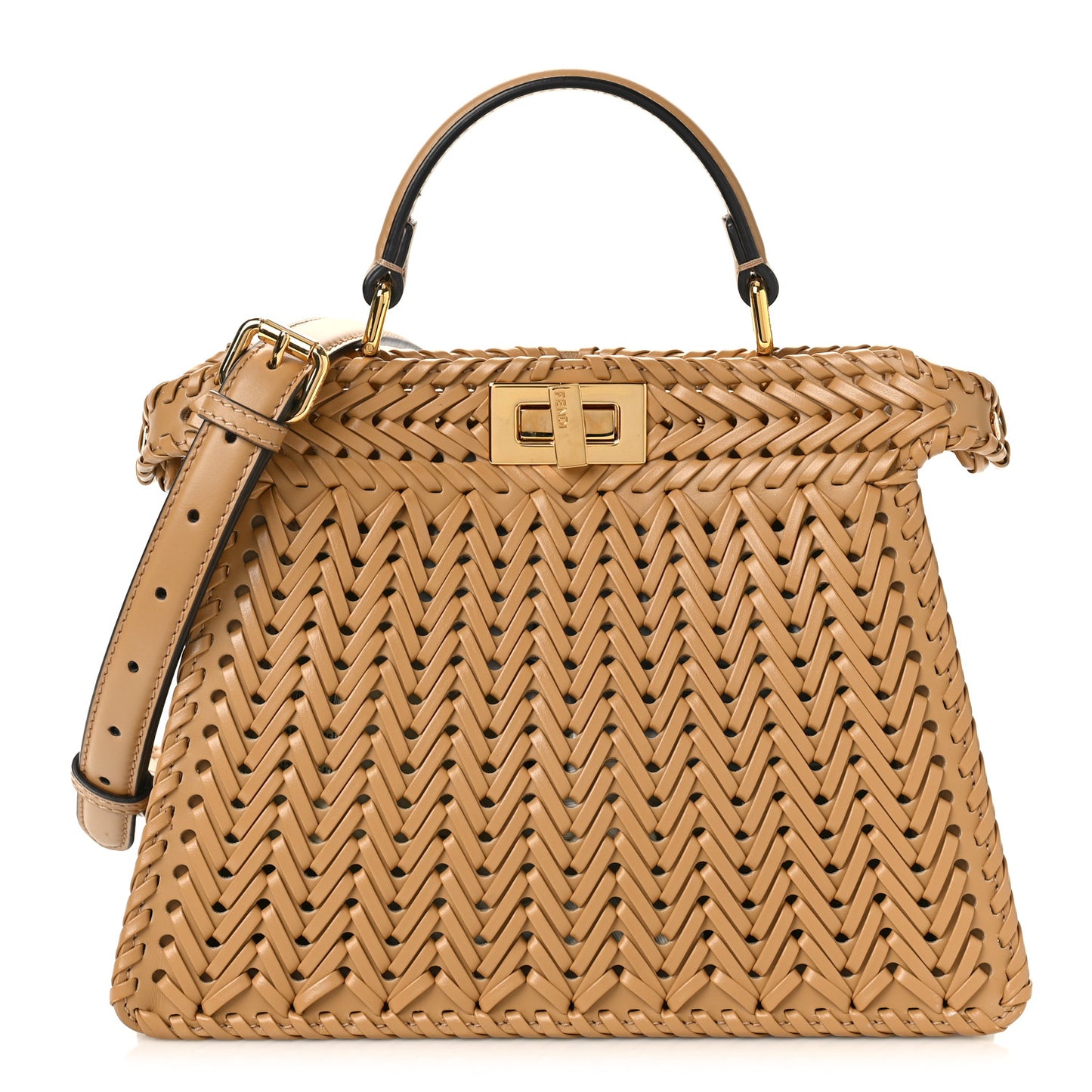 Vitello King Shiny Nappa Intreccio Small Peekaboo I SEE U Satchel Miele Scuro