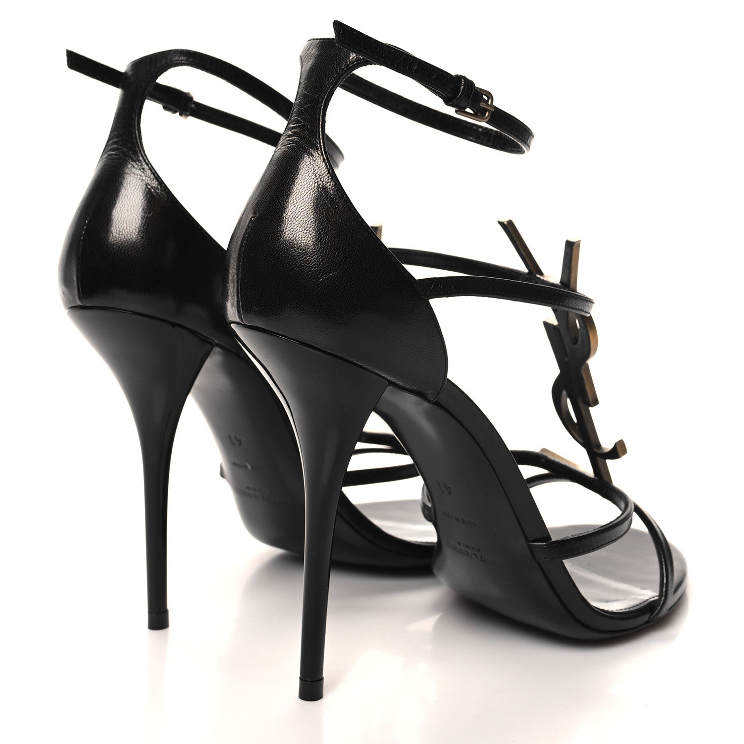 Saint Laurent Calfskin Cassandra 100 Ankle Strap Sandals 41 Black Gold 4 of 9