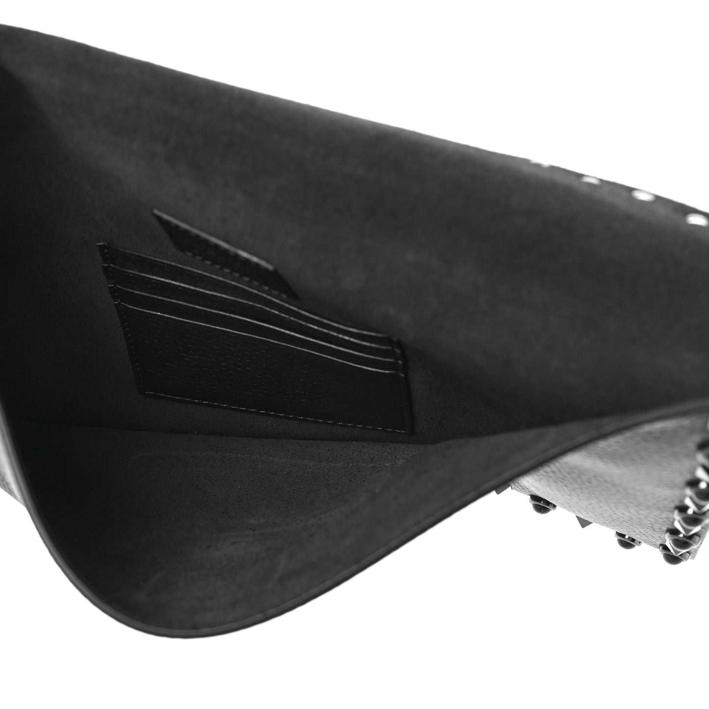 Pebbled Calfskin Rockstud Rolling Envelope Clutch Black