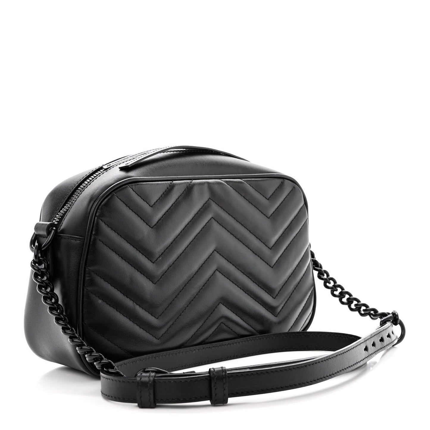 Calfskin Matelasse Monochrome Small GG Marmont Chain Shoulder Bag Black